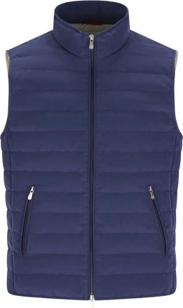 Brunello Cucinelli Gewatteerde bodywarmer met hoge kraag - Blauw