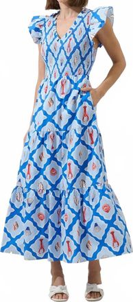 Sugarlips Lobster Bay Sunfire Tiered Midi Dress In Whtblue Multi