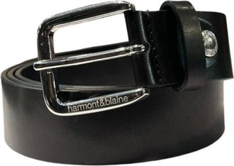 Harmont & Blaine Zwart Herenriem MET Tone-On-Tone Logo EN Logoed Zilveren Gesp - 110 - Heren - Riemen - Zwart - 105 CM - Leer - Accessoires