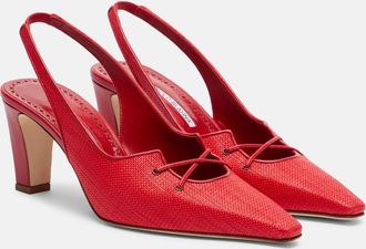 Manolo Blahnik Montbalo raffia slingback pumps