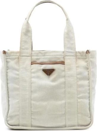 Prada Pre-owned Tote Bags, female, White, Size: ONE SIZE Pre-owned Canvas Tote Bag