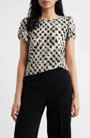 Anne Klein Print Tulip Sleeve Top in Anne Black Multi at Nordstrom, Size Xx-Small P