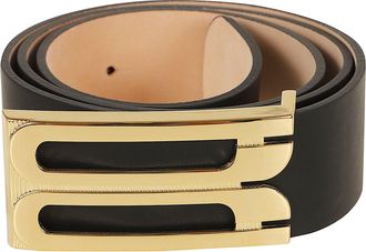 Victoria Beckham Geometric Buckle Jumbo Frame Belt In Black Leather