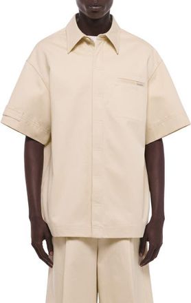 Helmut Lang Oversize Short Sleeve Button-Up Shirt in Oatmeal at Nordstrom, Size Xx-Large
