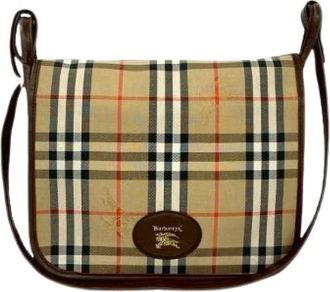 Burberry Pre-owned Cross Body Bags, female, Beige, Size: ONE SIZE Pre-owned Canvas Leather Shoulder Bag