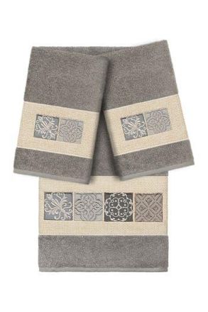 Linum Home Textiles Vivian 3-Piece Embellished Towel - Dark Gray at Nordstrom Rack
