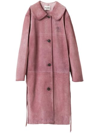 Miu Miu logo-embossed leather coat - Pink