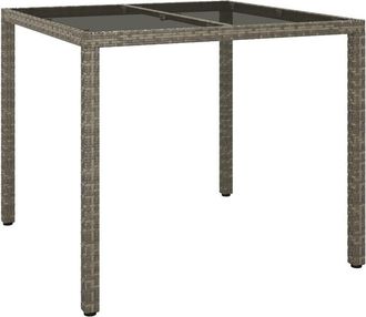 vidaXL Vidaxl - Garden Table 90x90x75 cm Tempered Glass and Poly Rattan Grey