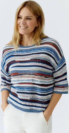 Oui Yarn Mix Stripes Pullover In Blue And White Multi