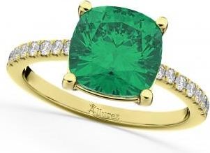 Allurez Cushion Cut Lab Emerald & Diamond Engagement Ring 14k Yellow Gold (2.81ct)