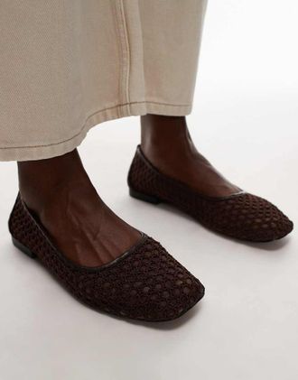 Topshop Amara - Ballerine in rete alluncinetto color cioccolato-Marrone