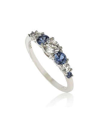 Suzy Levian Silver 0.02 Ct. Tw. Diamond & Sapphire Half-Eternity Ring