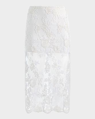Alice & Olivia Medine Embellished Lace Midi Skirt