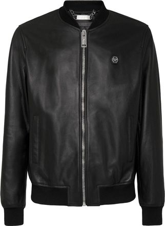 Philipp Plein zip bomber jacket - men - Sheep Skin/Shearling/Polyester/Elastane - M - Black