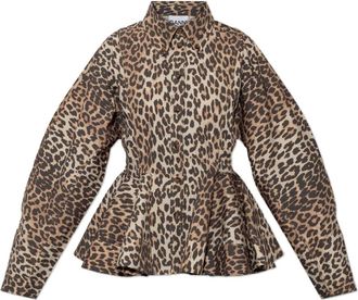 Ganni Leopard Peplum Shirt - Dames - Blouses - Bruin - L - Katoen - Overhemden