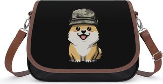Generic Smiling Corgi Dog in Military Hat Fashion Womens Crossbody Bags Novelty Handbag Shoulder Bag Purse