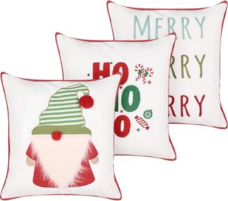 Beliani Conjunto De 3 Cojines Decorativos Motivo Navide&ntilde;o Fundas Extra&iacute;bles Multicolor Embera