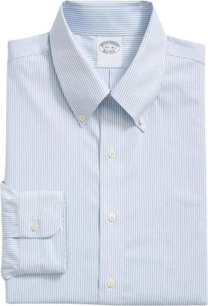 Brooks Brothers Slim Fit Non-Iron Gestreept Oxford Pinpoint Overhemd met Button Down Kraag - Heren - Zakelijke Overhemden - Blauw - XS - Katoen - Overhemden