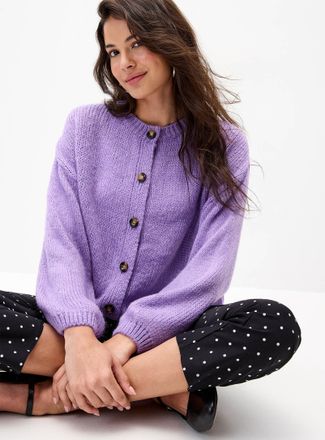 Twik Womens Puff-sleeve Cardigan Sweater