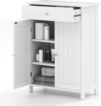 Costway Mobiletto da bagno, organizer indipendente con 2 ante, 1 cassetto e 1 ripiano regolabile, bianco