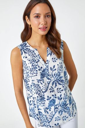Roman Sleeveless V-Neck Floral Print Vest
