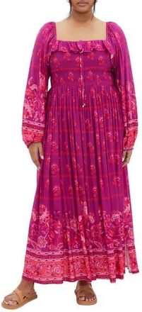 City Chic Estelle Print Long Sleeve Maxi Dress in Dreamy Border at Nordstrom Rack, Size Xs/14W