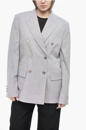 Versace Wool-Blend Double-Breasted Blazer with Logo Buttons size 44