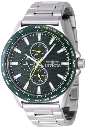 Invicta Racing 47549 Heren Horloge - Quartz Uurwerk - Roestvrij Staal met groene Wijzerplaat - 44mm