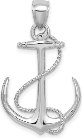 Diamond2Deal 14K White Gold 3-D Polished and Textured Anchor with Rope Charm Pendant