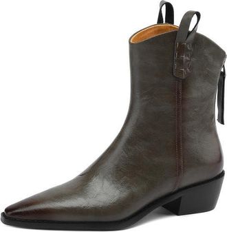 TinaCus Womens Handmade Genuine Leather Pointy Back Zipper Short Western Boots, Khaki Green, 8.5 UK