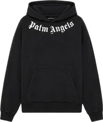 Palm Angels Neck Logo Regular Hoodie - Heren - Hoodies - Zwart - S - Katoen - Hoodies & sweatvesten