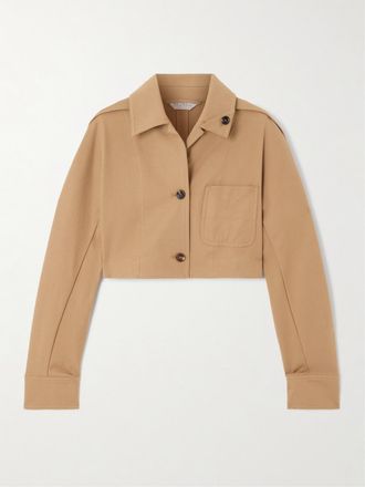 Max Mara Giacca Cropped In Gabardine Di Misto Cotone - Marrone