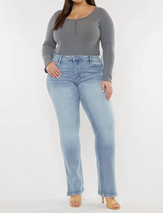 Kancan Mid Rise Y2K Bootcut Jeans In Medium Wash