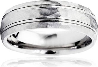 Pompeii3 Hammered 6mm Mens Wedding Band 10K White Gold Size Selectable