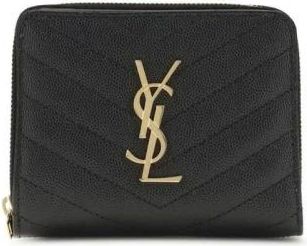 Saint Laurent Accessoires, Dames, Zwart, ONE Size, Leer, Gewatteerde Compacte Portemonnee met Ritssluiting