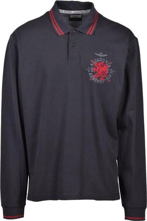 Aeronautica Grey Long-Sleeve Cotton Polo Shirt
