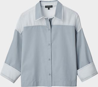 Rag & Bone Elly Short-Sleeve Chiffon-Yoke Poplin Shirt