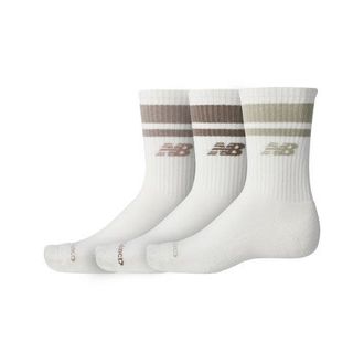 New Balance Unisex Everyday Stripe Midcalf 3 Pack in White Cotton, size X-Large