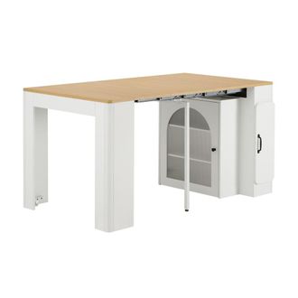 Urban Meuble Mesa de comedor extensible blanca con espacio de almacenamiento