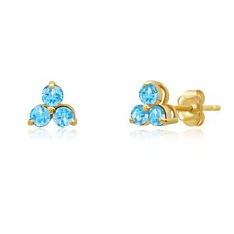 MAX + STONE 14k White or Yellow Gold Small Gemstone Trio Round Stud Earrings