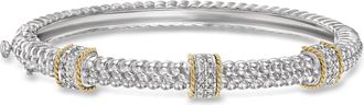 Ross-Simons Diamond Station Bangle Bracelet in Sterling Silver and 14kt Yellow Gold