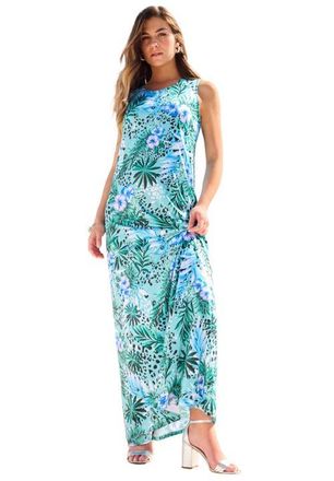 Roaman's Plus Size Sleeveless Crew Neck Maxi Dress in Turq Tropical Leopard at Nordstrom, Size 36