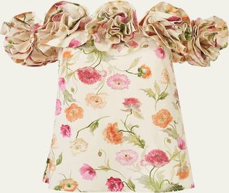 Carolina Herrera Rose Off-The-Shoulder Floral Cotton Top