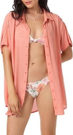 O'Neill Carlee Saltwater Solids Cover-Up Shirtdress in Melon at Nordstrom, Size X-Small