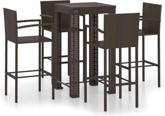 vidaXL 5 Piece Outdoor Bar Set with Armrest Poly Rattan Brown Vidaxl