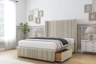 Sloomy Hargrave Plush Divan Set No Drawers-54 Wingback-Footboard in Cream | Size: Double