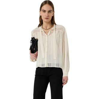 Gerard Darel Cyrana Sheer Lace Shirt in White at Nordstrom, Size 12