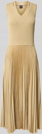 HUGO BOSS Midikleid mit Plisseefalten Modell Farara in Beige, Größe L