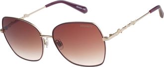 Superdry Sonnenbrille SUPERDRY Modell 995062, Damen, gold, weinrot, metallic, Sonnenbrillen Sonnenbrille, Form Butterfly, Logoschriftzug auf B&uuml;gel, Metallfassu