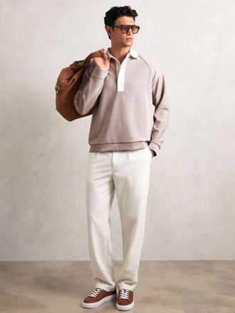 Reiss Oatmeal & white Colour Block Rugby Shirt, S